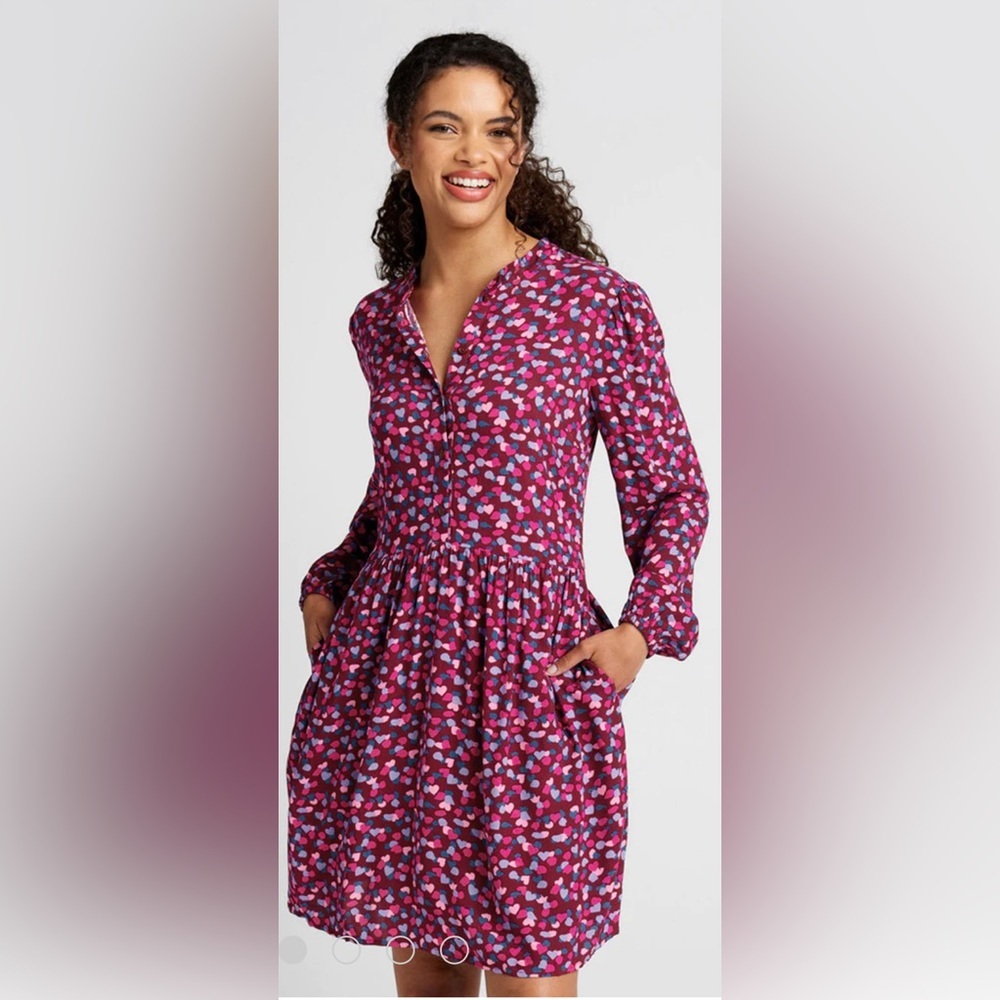 Modcloth Hearts Smock Long Sleeve Dress Pockets
